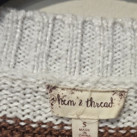 Hem & Thread Women's Striped Knit Sweater - Cream, Brown, Gray Size Small - Picture 3 of 5